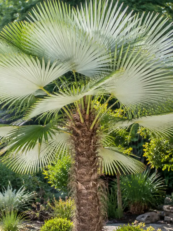Seltene Trachycarpus princeps mit weißen Blattunterseiten